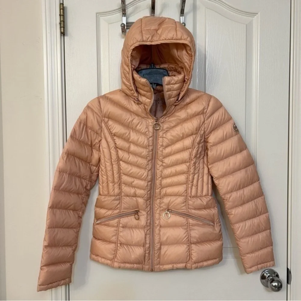 Michael Kors Quilted Packable Down Fill Coat w/ removable hood in Pink Size S